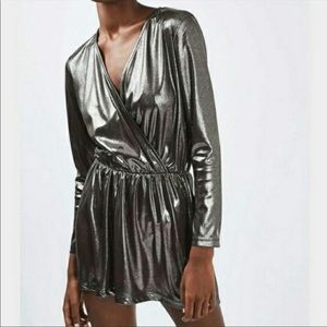 Topshop Sparkly silver long-sleeve romper